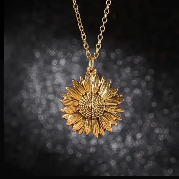 You Are My Sunshine Gold Vintage Sunflower Pendant Necklace - Picture 2 of 3
